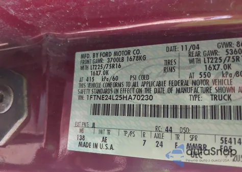 2005 Ford E-250 Commercial/Recreational from USA, damaged, VIN 1FTNE24L25HA70230